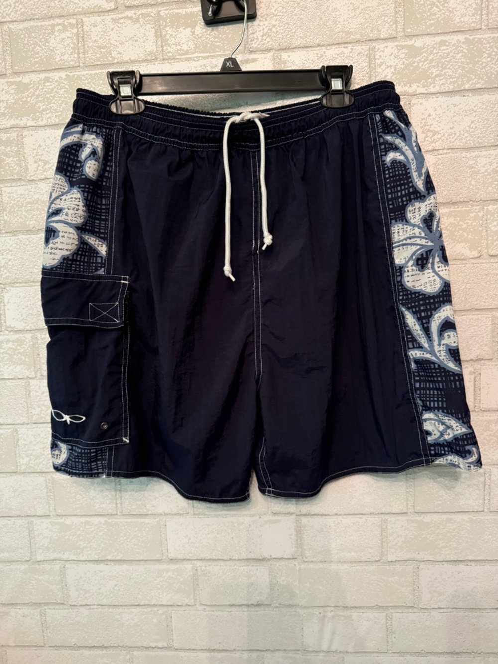OP Y2K Navy Blue Men's Swim Trunks with Hawaiian flowers